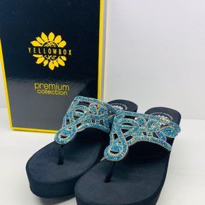 YELLOW BOX WEDGE RHINESTONE BEADED SANDALS NWT